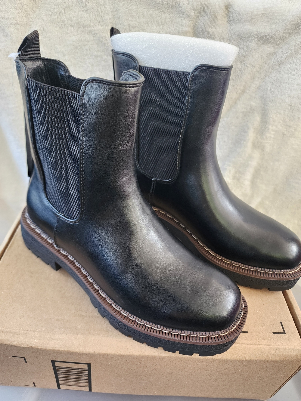 Women's Black Chelsea Boot with Brown Accent - Classic Slip-On Style